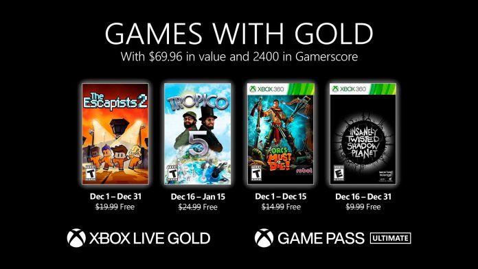 Xbox Live Games With Gold dezembro 2021